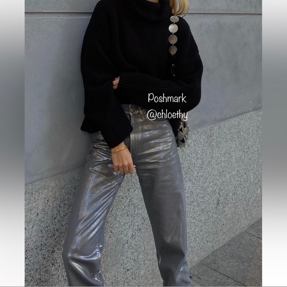 Zara TRF METALLIC WAXED JEANS - Picture 9 of 11